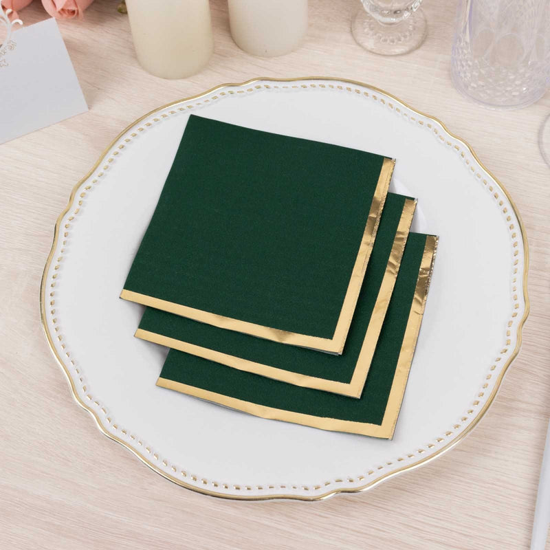 50 Soft 2 Ply Disposable Dinner Cocktail Paper Napkins with Gold Foil Edge