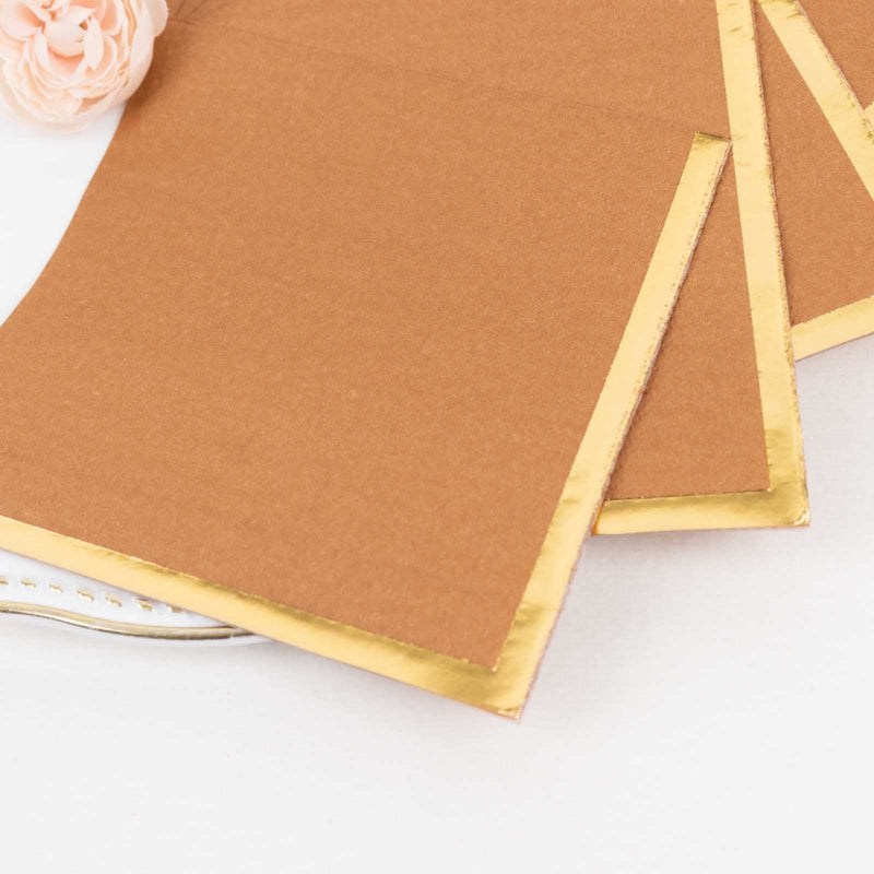 50 Soft 2 Ply Disposable Dinner Cocktail Paper Napkins with Gold Foil Edge