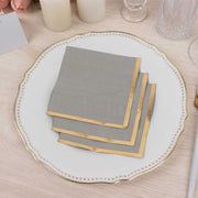 50 Soft 2 Ply Disposable Dinner Cocktail Paper Napkins with Gold Foil Edge