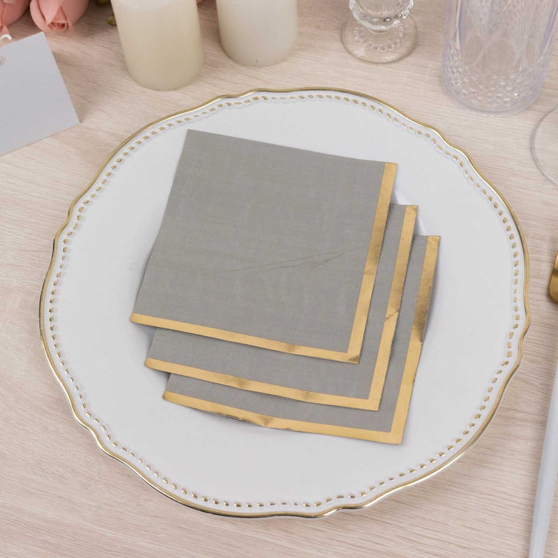 50 Soft 2 Ply Disposable Dinner Cocktail Paper Napkins with Gold Foil Edge