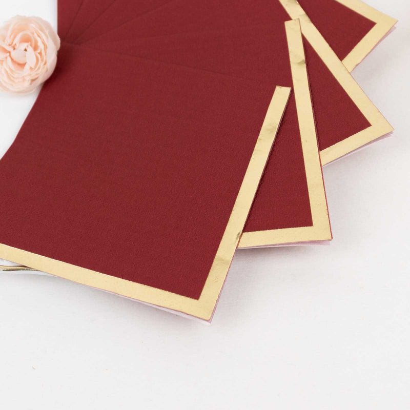 50 Soft 2 Ply Disposable Dinner Cocktail Paper Napkins with Gold Foil Edge