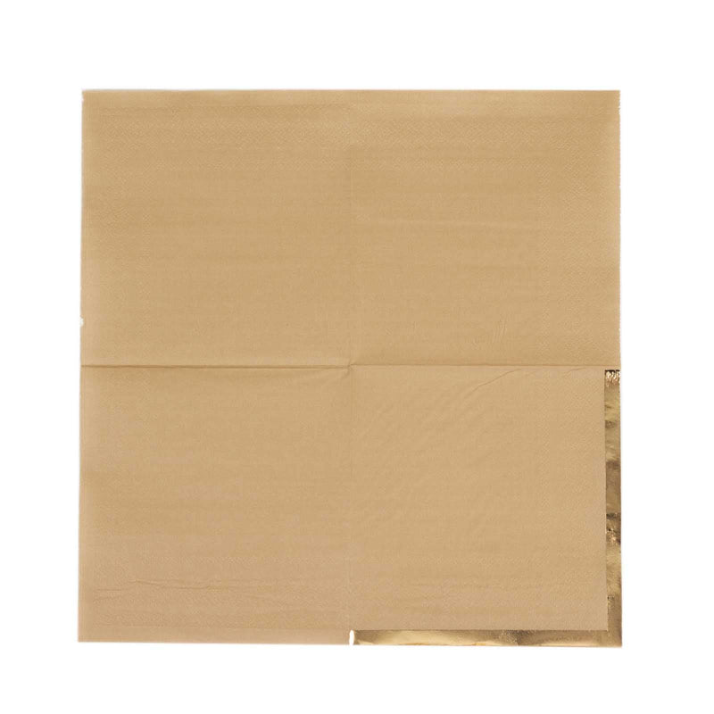 50 Soft 2 Ply Disposable Dinner Cocktail Paper Napkins with Gold Foil Edge