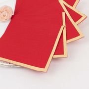 50 Soft 2 Ply Disposable Dinner Cocktail Paper Napkins with Gold Foil Edge