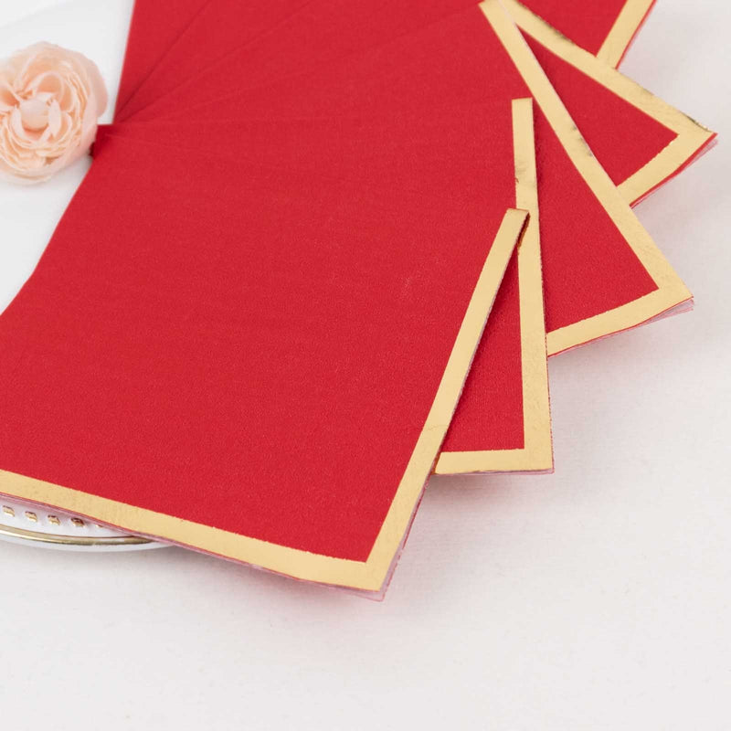 50 Soft 2 Ply Disposable Dinner Cocktail Paper Napkins with Gold Foil Edge