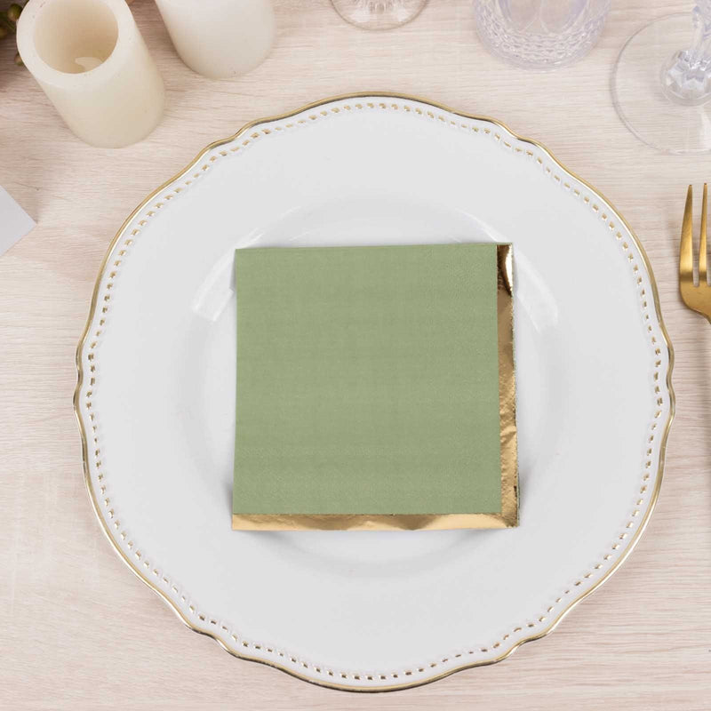 50 Soft 2 Ply Disposable Dinner Cocktail Paper Napkins with Gold Foil Edge