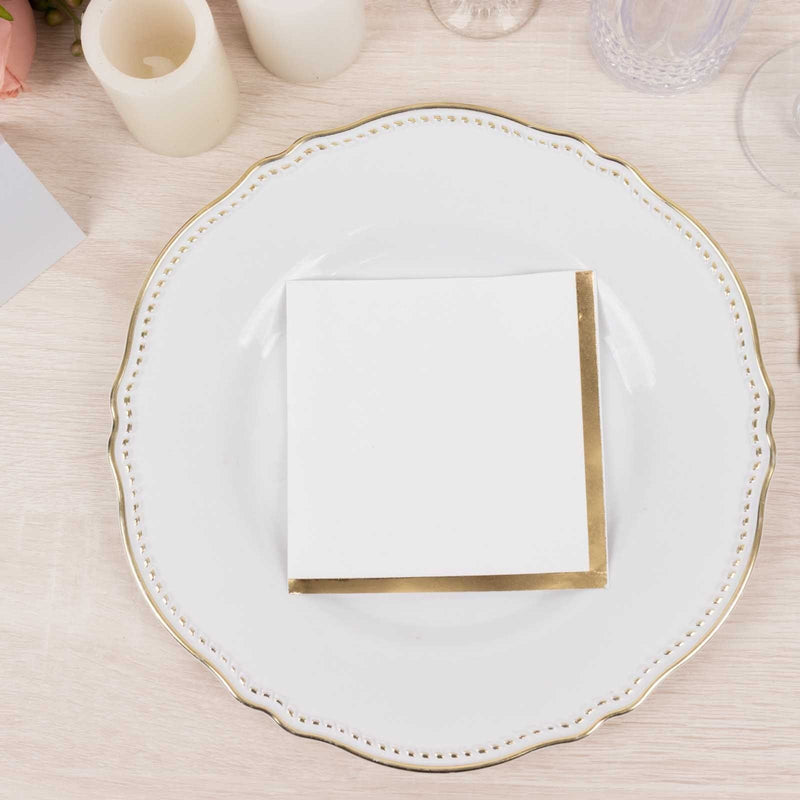 50 Soft 2 Ply Disposable Dinner Cocktail Paper Napkins with Gold Foil Edge