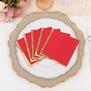 50 Soft 2 Ply Disposable Dinner Cocktail Paper Napkins with Gold Foil Edge