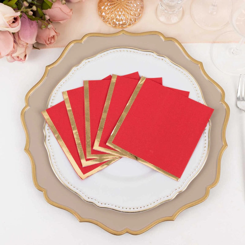 50 Soft 2 Ply Disposable Dinner Cocktail Paper Napkins with Gold Foil Edge
