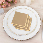 50 Soft 2 Ply Disposable Dinner Cocktail Paper Napkins with Gold Foil Edge