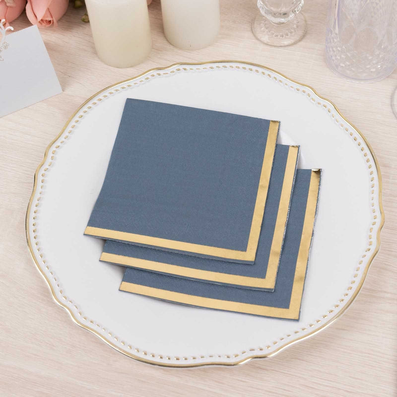 50 Soft 2 Ply Disposable Dinner Cocktail Paper Napkins with Gold Foil Edge