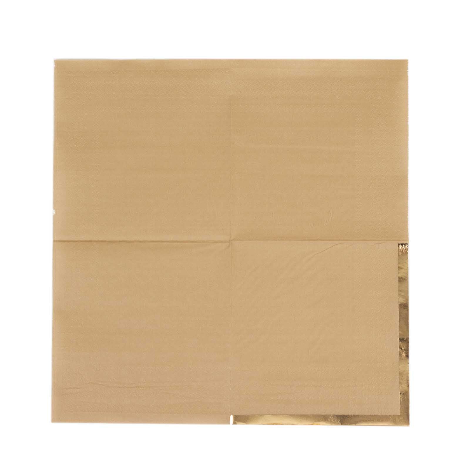 50 Soft 2 Ply Disposable Dinner Cocktail Paper Napkins with Gold Foil Edge