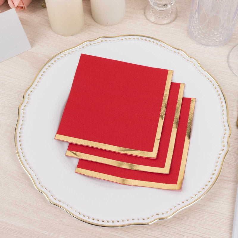50 Soft 2 Ply Disposable Dinner Cocktail Paper Napkins with Gold Foil Edge