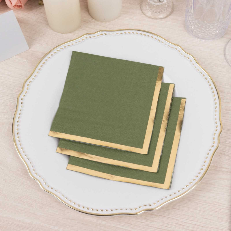 50 Soft 2 Ply Disposable Dinner Cocktail Paper Napkins with Gold Foil Edge