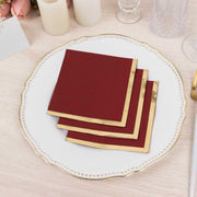 50 Soft 2 Ply Disposable Dinner Cocktail Paper Napkins with Gold Foil Edge