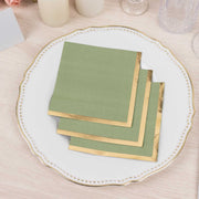 50 Soft 2 Ply Disposable Dinner Cocktail Paper Napkins with Gold Foil Edge