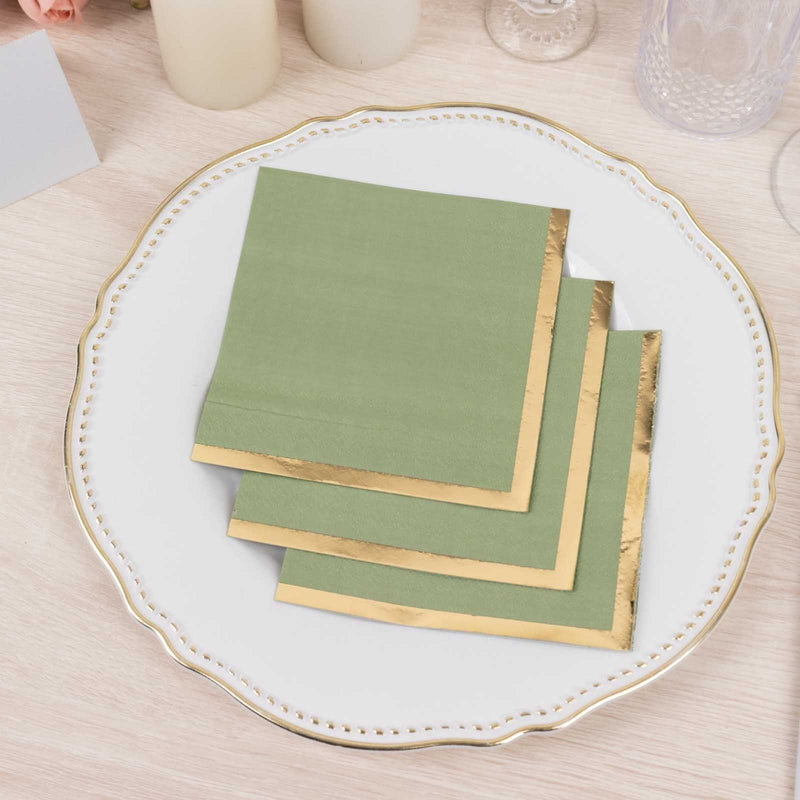 50 Soft 2 Ply Disposable Dinner Cocktail Paper Napkins with Gold Foil Edge