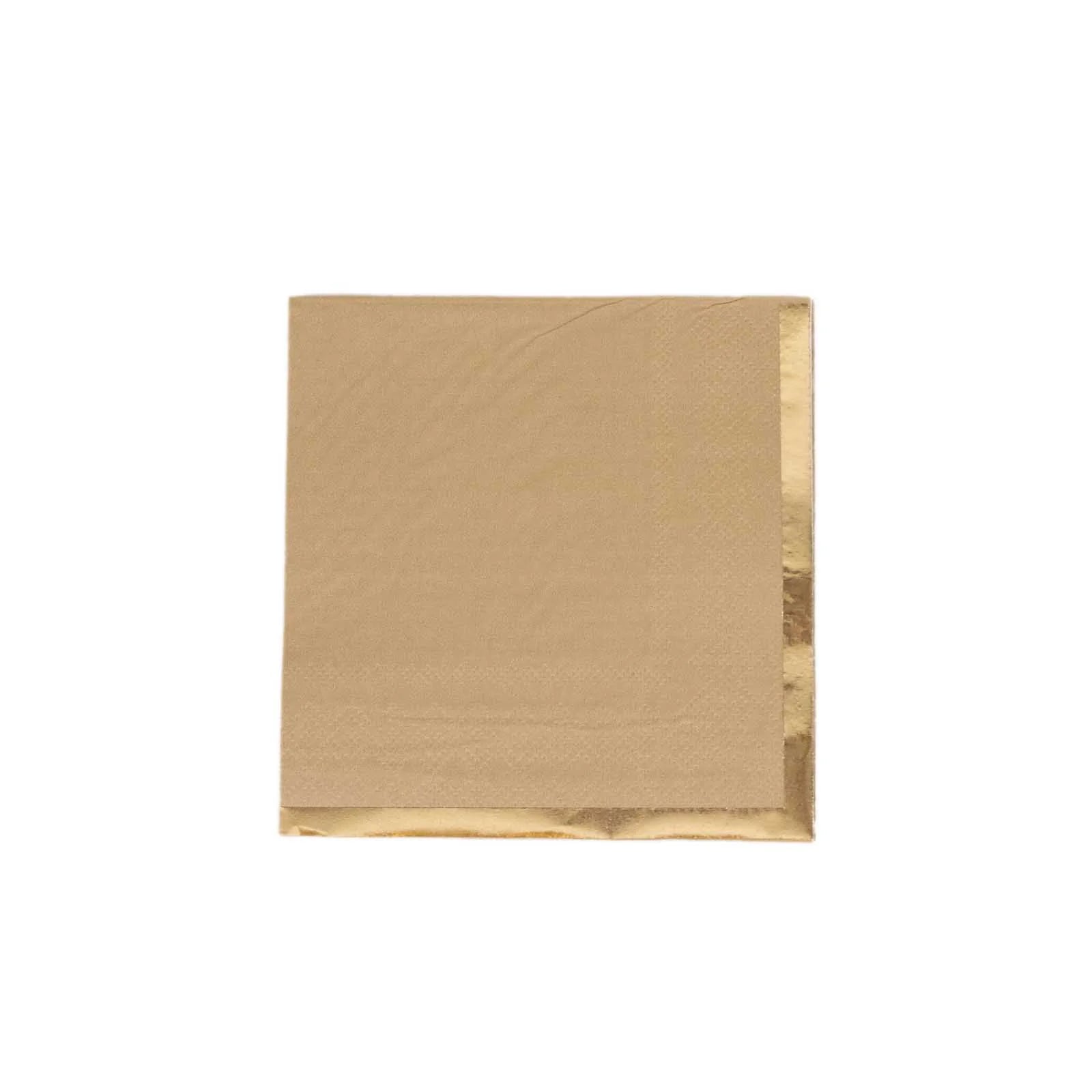 50 Soft 2 Ply Disposable Dinner Cocktail Paper Napkins with Gold Foil Edge NAP_BEV1_NATGD