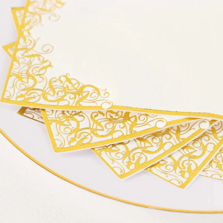 50 Soft Dinner Paper Napkins with Gold Foil Lace Design - White NAP_DIN09_GOLD