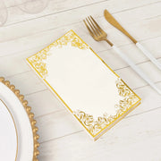 50 Soft Dinner Paper Napkins with Gold Foil Lace Design - White NAP_DIN09_GOLD