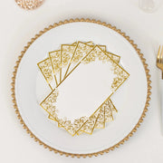 50 Soft Dinner Paper Napkins with Gold Foil Lace Design - White NAP_DIN09_GOLD