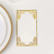 50 Soft Dinner Paper Napkins with Gold Foil Lace Design - White NAP_DIN09_GOLD