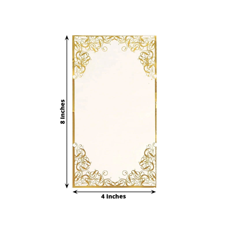50 Soft Dinner Paper Napkins with Gold Foil Lace Design - White NAP_DIN09_GOLD