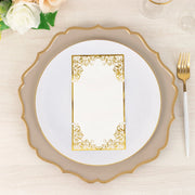 50 Soft Dinner Paper Napkins with Gold Foil Lace Design - White NAP_DIN09_GOLD