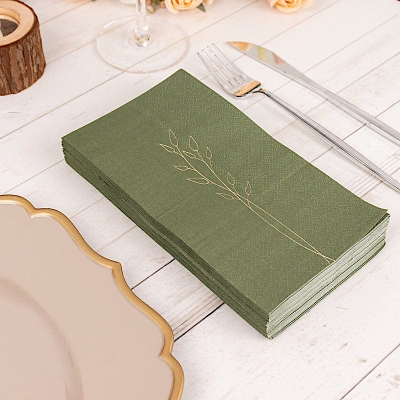 50 Soft Paper Dinner Napkins with Gold Embossed Leaf