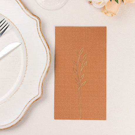 50 Soft Paper Dinner Napkins with Gold Embossed Leaf