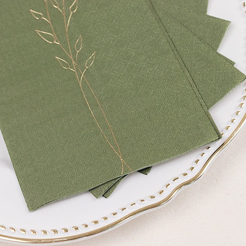 50 Soft Paper Dinner Napkins with Gold Embossed Leaf