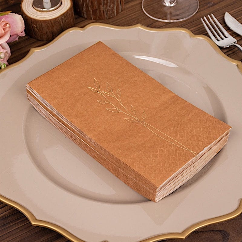 50 Soft Paper Dinner Napkins with Gold Embossed Leaf