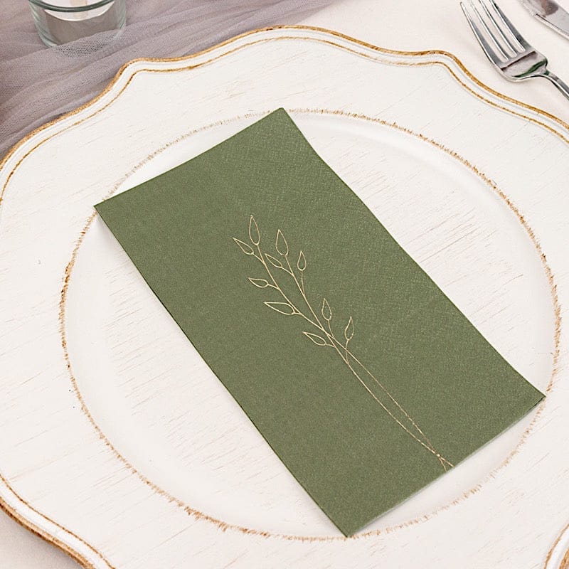50 Soft Paper Dinner Napkins with Gold Embossed Leaf