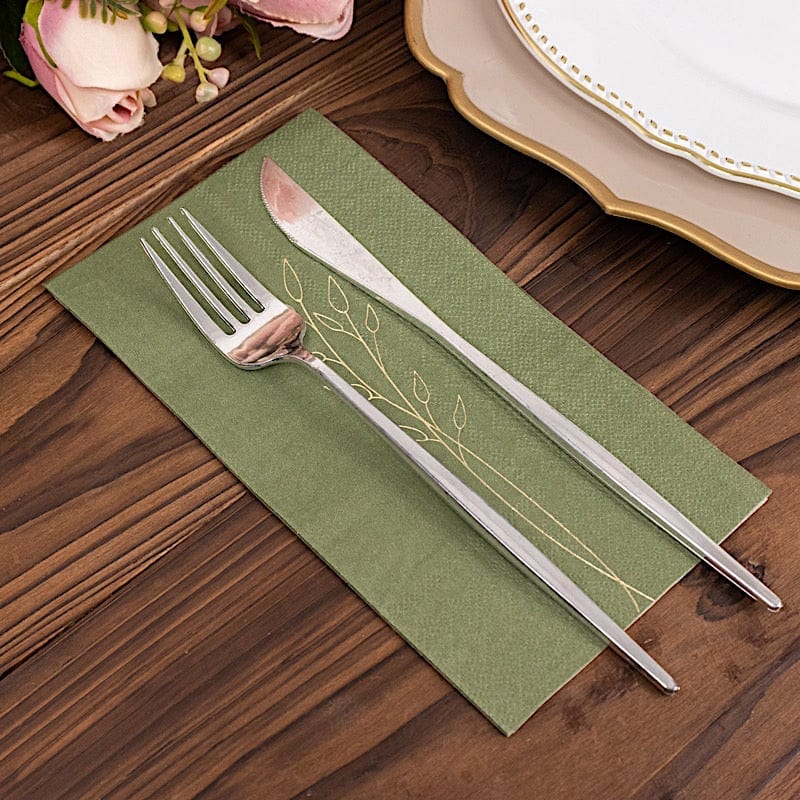 50 Soft Paper Dinner Napkins with Gold Embossed Leaf