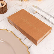 50 Soft Paper Dinner Napkins with Gold Embossed Leaf