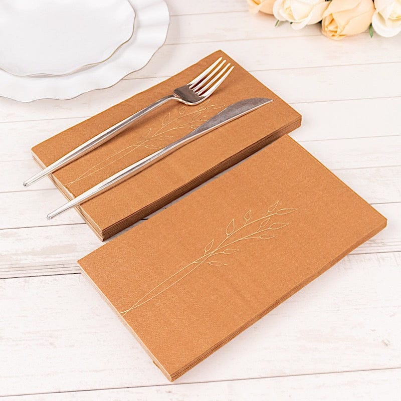 50 Soft Paper Dinner Napkins with Gold Embossed Leaf