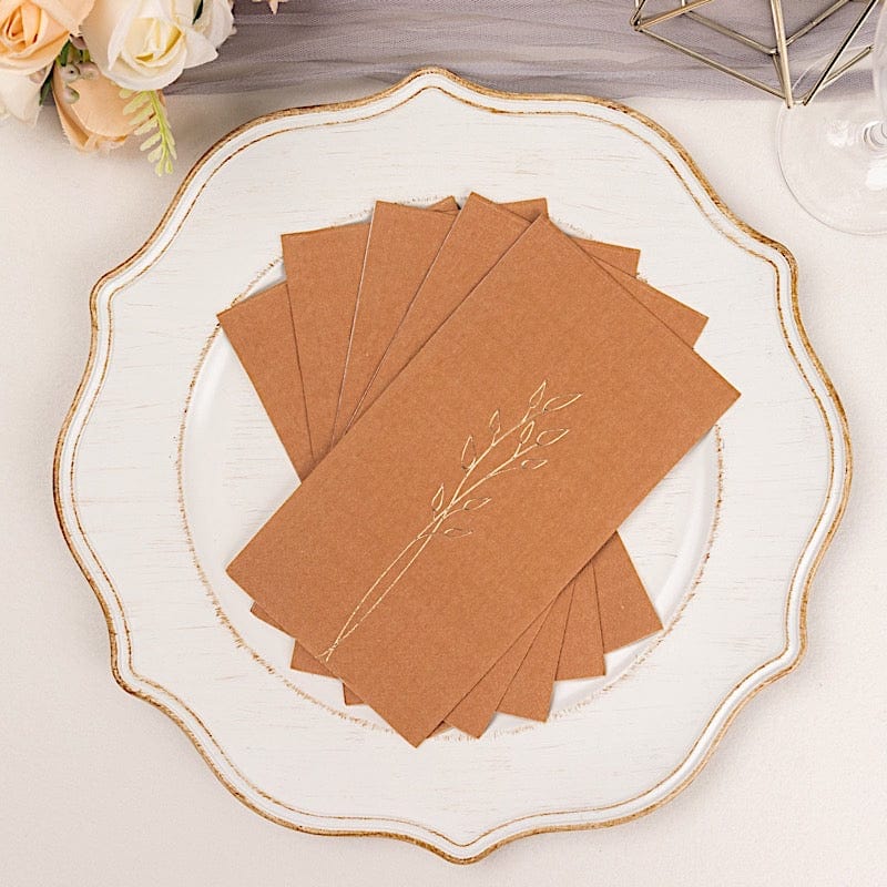 50 Soft Paper Dinner Napkins with Gold Embossed Leaf