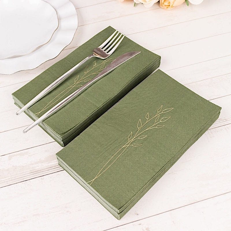 50 Soft Paper Dinner Napkins with Gold Embossed Leaf