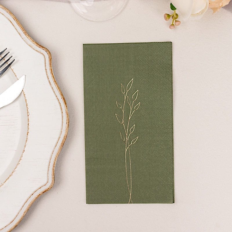 50 Soft Paper Dinner Napkins with Gold Embossed Leaf