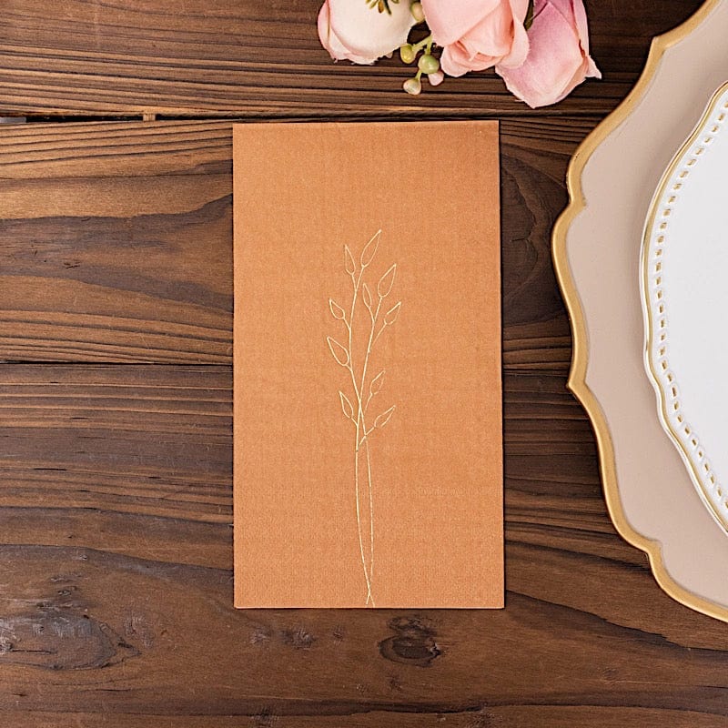 50 Soft Paper Dinner Napkins with Gold Embossed Leaf