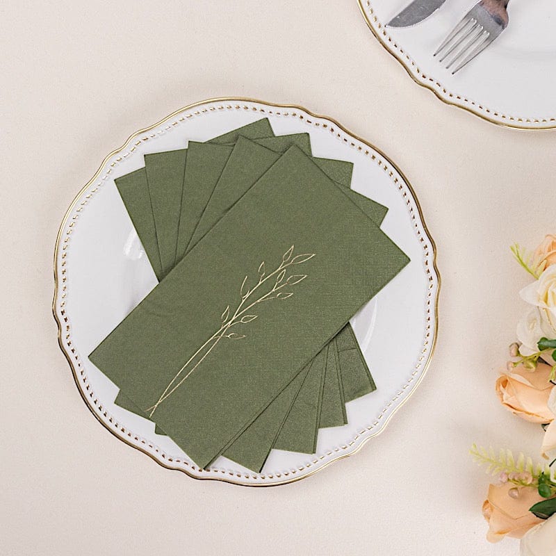 50 Soft Paper Dinner Napkins with Gold Embossed Leaf