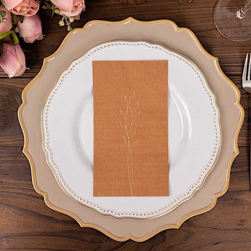 50 Soft Paper Dinner Napkins with Gold Embossed Leaf