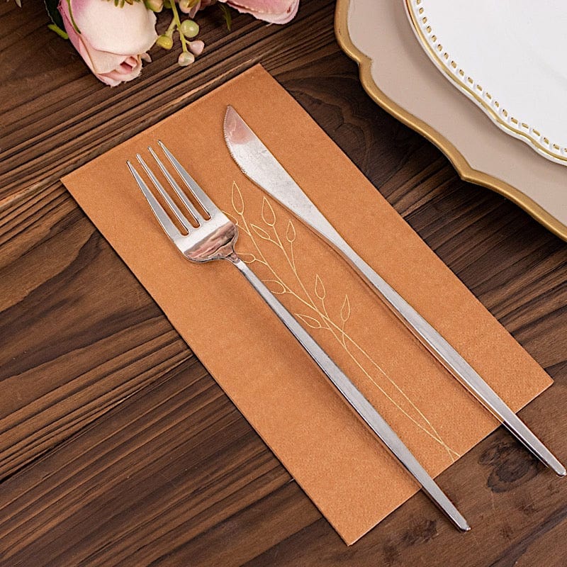 50 Soft Paper Dinner Napkins with Gold Embossed Leaf