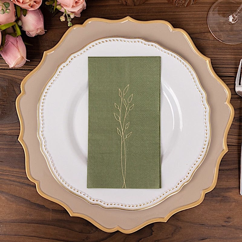 50 Soft Paper Dinner Napkins with Gold Embossed Leaf