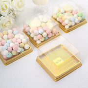 50 Square 4" Plastic Mini Dessert Favor Boxes Cupcake Holders - Gold and Clear BOX_4X4_CAKE08_GOLD