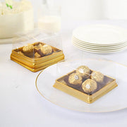 50 Square 4" Plastic Mini Dessert Favor Boxes Cupcake Holders - Gold and Clear BOX_4X4_CAKE08_GOLD