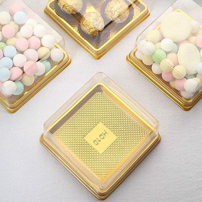 50 Square 4" Plastic Mini Dessert Favor Boxes Cupcake Holders - Gold and Clear BOX_4X4_CAKE08_GOLD
