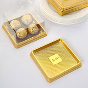 50 Square 4" Plastic Mini Dessert Favor Boxes Cupcake Holders - Gold and Clear BOX_4X4_CAKE08_GOLD