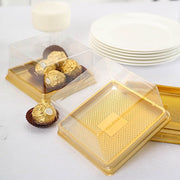 50 Square 4" Plastic Mini Dessert Favor Boxes Cupcake Holders - Gold and Clear BOX_4X4_CAKE08_GOLD