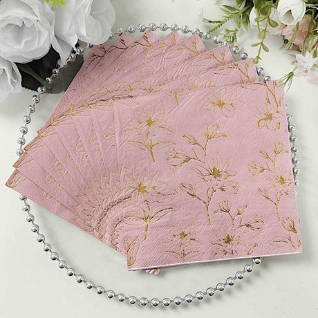 50 Square Soft 2 Ply Dinner Paper Napkins with Flowers Print
