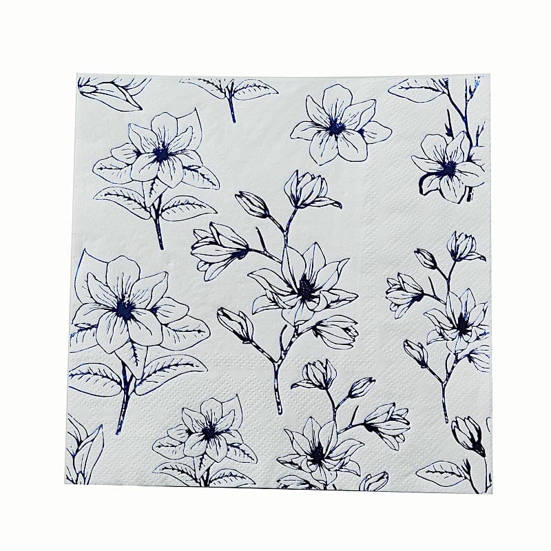 50 Square Soft 2 Ply Dinner Paper Napkins with Flowers Print NAP_BEV20_WHBL